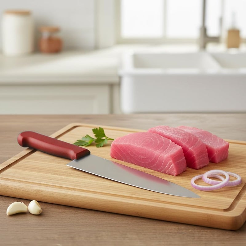 Kitchen Master 10 Inch Stainless Steel Professional Chef Knife (Red) - Image 4